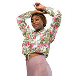 Women’s cropped windbreaker Seamless Watercolor Flowers Pink Roses Summer Rose Women's Cropped Windbreaker Jacket