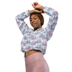 Women’s cropped windbreaker Unicorn Pink & Blue Rose PatternSummer Rose Women's Cropped Windbreaker Jacket
