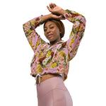 Women’s cropped windbreaker Vintage Chrysanthemum Flowers on Dusty Rose Pink Summer Rose Women's Cropped Windbreaker Jacket