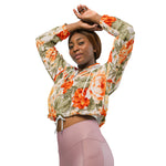 Women’s cropped windbreaker Vintage Floral Fabric Orange Rose Garden Summer Rose Women's Cropped Windbreaker Jacket
