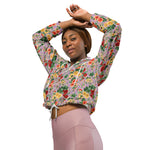 Women’s cropped windbreaker Vintage Floral pattern of yellow Roses Summer Rose Women's Cropped Windbreaker Jacket