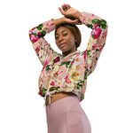 Women’s cropped windbreaker Vintage Gold Floral Pink Roses Damask Garden Summer Rose Women's Cropped Windbreaker Jacket