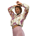 Women’s cropped windbreaker Vintage Pink Roses on Wood Summer Rose Women's Cropped Windbreaker Jacket