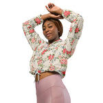 Women’s cropped windbreaker Vintage Red Rose Blue Bells Summer Rose Women's Cropped Windbreaker Jacket