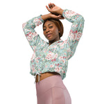 Women’s cropped windbreaker Vintage Rose Flower pattern on navy Summer Rose Women's Cropped Windbreaker Jacket
