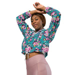 Women’s cropped windbreaker Vintage Rose pattern on Blue Summer Rose Women's Cropped Windbreaker Jacket