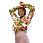 Women’s cropped windbreaker Vintage Summer Pink Rose Peonies Flowers1 Summer Rose Women's Cropped Windbreaker Jacket