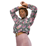 Women’s cropped windbreaker Vintage Tropical Rose Flower pattern Summer Rose Women's Cropped Windbreaker Jacket