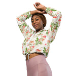 Women’s cropped windbreaker Vintage Victorian Pink Floral Summer Rose Women's Cropped Windbreaker Jacket