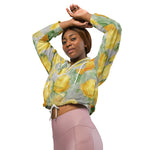 Women’s cropped windbreaker Vintage Yellow Rose and Grey Watercolor Floral Summer Rose Women's Cropped Windbreaker Jacket