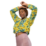 Women’s cropped windbreaker Yellow Watercolor Roses with Leaves and Buds pattern Summer Rose Women's Cropped Windbreaker Jacket