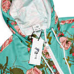 Women’s cropped windbreaker Floral Rose Garden Pattern Blue Summer Rose Women's Cropped Windbreaker Jacket