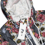 Women’s cropped windbreaker Gray jays and Flowers Summer Rose Women's Cropped Windbreaker Jacket