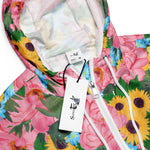 Women’s cropped windbreaker Peonies Yellow Sunflowers Watercolor Summer Rose Women's Cropped Windbreaker Jacket