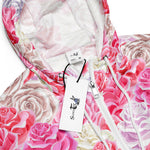 Women’s cropped windbreaker Pink and White Roses Seamless Flower Summer Rose Women's Cropped Windbreaker Jacket