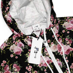 Women’s cropped windbreaker Pink Roses Bouquet Flower Black Summer Rose Women's Cropped Windbreaker Jacket
