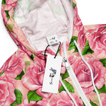 Women’s cropped windbreaker Pink Watercolor Roses pattern Summer Rose Women's Cropped Windbreaker Jacket