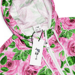 Women’s cropped windbreaker Pink Watercolor Roses with Leaves and Buds patter Summer Rose Women's Cropped Windbreaker Jacket
