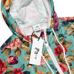 Women’s cropped windbreaker Red pink orange and violet vintage flowers with leaves Summer Rose Women's Cropped Windbreaker Jacket