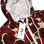 Women’s cropped windbreaker Red Roses vintage flower Seamless floral Summer Rose Women's Cropped Windbreaker Jacket