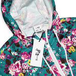 Women’s cropped windbreaker Vintage Rose pattern on Blue Summer Rose Women's Cropped Windbreaker Jacket