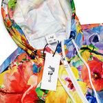 Women’s cropped windbreaker watercolor hand painted background with magnolia, lily, orchid flowers and tropical leaves Summer Rose Women's Cropped Windbreaker Jacket