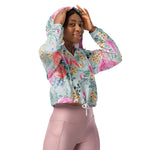 Women’s cropped windbreaker Floral Pattern Pink Rose Watercolor Summer Rose Women's Cropped Windbreaker