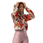 Women’s cropped windbreaker Floral pattern Roses with chrysanthemum Garden Summer Rose Women's Cropped Windbreaker