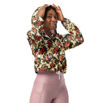 Women’s cropped windbreaker Floral pattern with red and orange Roses Flower Summer Rose Women's Cropped Windbreaker