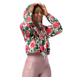 Women’s cropped windbreaker Floral Red Camellia Flowers Summer Rose Women's Cropped Windbreaker