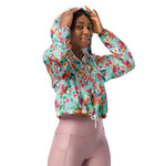 Women’s cropped windbreaker Flowers Pattern Summer Rose Women's Cropped Windbreaker Jacket