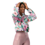 Women’s cropped windbreaker Gorgeous Pink Roses Watercolor Summer Rose Women's Cropped Windbreaker Jacket