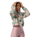 Women’s cropped windbreaker Gouache seamless Spring Flower pattern Summer Rose Women's Cropped Windbreaker Jacket
