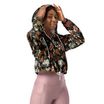 Women’s cropped windbreaker Ornate Vintage flower Peonies Roses and Birds Summer Rose Women's Cropped Windbreaker Jacket