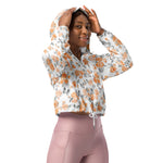 Women’s cropped windbreaker Peach Watercolor Roses Pattern Summer Rose Women's Cropped Windbreaker Jacket