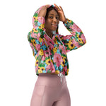 Women’s cropped windbreaker Peonies Yellow Sunflowers Watercolor Summer Rose Women's Cropped Windbreaker Jacket