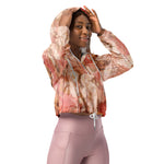 Women’s cropped windbreaker Pink Country Chic Roses Garden and Wood Summer Rose Women's Cropped Windbreaker Jacket