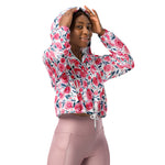 Women’s cropped windbreaker Pink Floral Watercolor Roses Pattern Summer Rose Women's Cropped Windbreaker Jacket