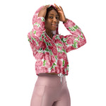 Women’s cropped windbreaker Pink Peonies Watercolor Flower Summer Rose Women's Cropped Windbreaker Jacket