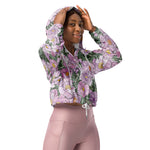 Women’s cropped windbreaker Pink Peony Blooming Flower Summer Rose Women's Cropped Windbreaker Jacket