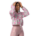 Women’s cropped windbreaker Pink Rose Garden Floral Pattern Summer Rose Women's Cropped Windbreaker Jacket