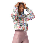 Women’s cropped windbreaker Pink Roses Boho Trellis Watercolour Flowers Summer Rose Women's Cropped Windbreaker Jacket
