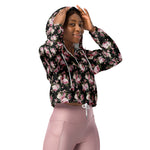 Women’s cropped windbreaker Pink Roses Bouquet Flower Black Summer Rose Women's Cropped Windbreaker Jacket