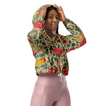 Women’s cropped windbreaker Pink Roses Garden Vintage Chintz Summer Rose Women's Cropped Windbreaker Jacket
