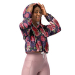 Women’s cropped windbreaker Pink Roses Romantic On Purple Summer Rose Women's Cropped Windbreaker Jacket