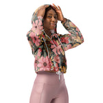 Women’s cropped windbreaker Pink Sage Green Flowers Leave Watercolor Pattern Summer Rose Women's Cropped Windbreaker Jacket