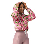 Women’s cropped windbreaker Pink Watercolor Roses pattern Summer Rose Women's Cropped Windbreaker Jacket