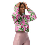 Women’s cropped windbreaker Pink Watercolor Roses with Leaves and Buds patter Summer Rose Women's Cropped Windbreaker Jacket