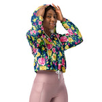 Women’s cropped windbreaker Pink Yellow Rose Floral Pattern Summer Rose Women's Cropped Windbreaker Jacket