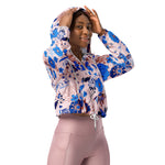 Women’s cropped windbreaker Pretty Azure Blue Blush Pink Floral Summer Rose Women's Cropped Windbreaker Jacket